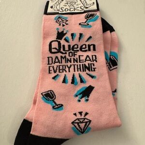 Pink "Queen of Damn Near Everything" Novelty Primitives by Kathy Socks EB8